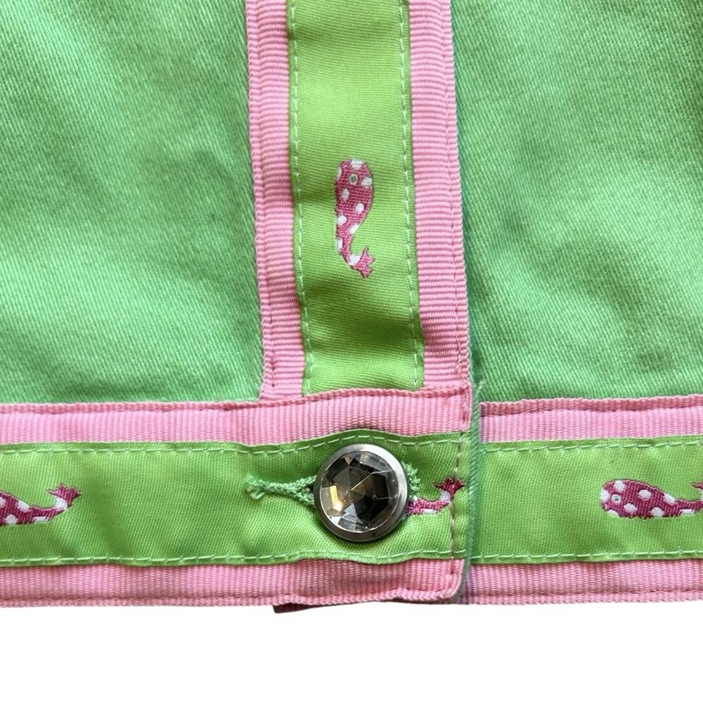 QUACKER FACTORY Green Jacket sz 1X Grosgrain Ribbon Pink Whale Trim Resortwear - Picture 8 of 11
